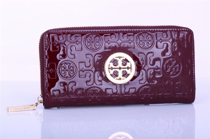 Tory Burch Embossed Lux Patent Leather Continental Wallet Claret